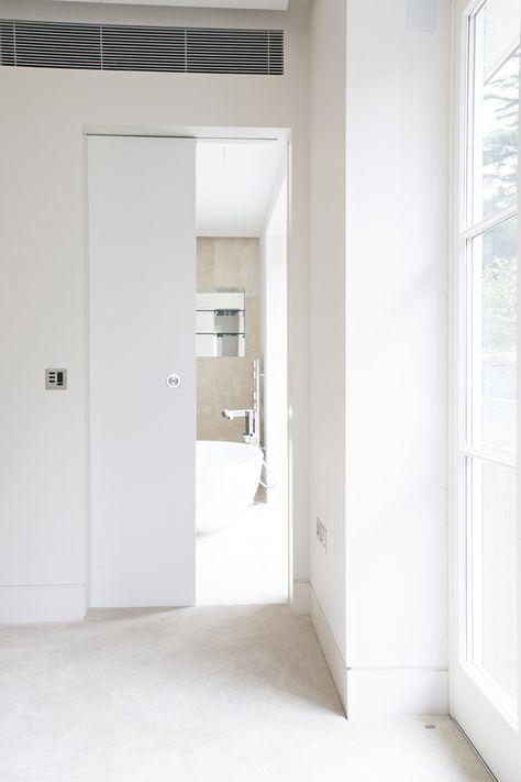 View and purchase Enigima frameless Pocket doors at www.invisibledoors.co.uk Frameless Pocket Door, White Pocket Door, Saving Inspiration, Sliding Pocket Door, Complex Building, Double Pocket Door, Sliding Pocket Doors, Access Panels, Downstairs Loo