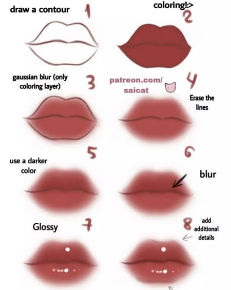 Nose Drawing Step By Step Anime, Juicy Lips Tutorial Digital Art, How To Draw Lips Digital, Black Lips Drawing Reference, How To Draw Black Lips, Lip Shading Drawing, How To Draw Juicy Lips, Ibis Paint Tutorial Step By Step, Lip Bite Drawing Reference