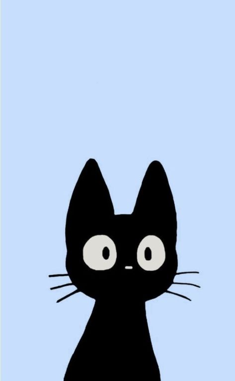 Gatinho preto 🩵 Kiki Cat, Wallpaper Gatos, Black Cat Illustration, Blue Background Wallpapers, Studio Ghibli Art, Ghibli Art, Kitty Wallpaper, 2d Art, Cat Illustration