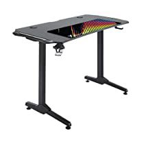 Check this out! Gaming Desk Lighting, Office Computer Table, Desk With Led Lights, Compact Computer Desk, Racing Chair, Cable Management System, Desk Height, Bedroom Desk, Black Office Chair