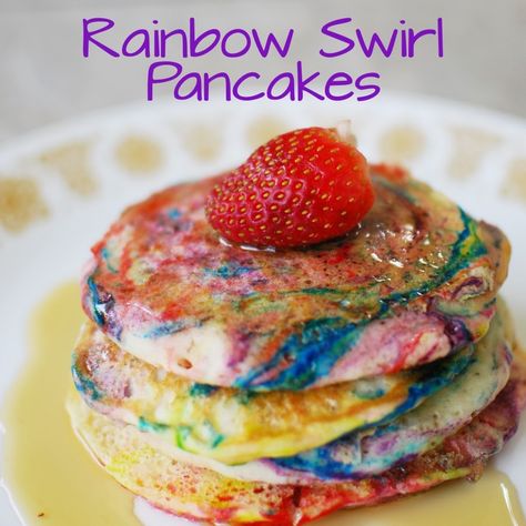 Appetizer for a Crafty Mind: Rainbow Swirl Pancakes Rainbow Pancakes, Nutella French Toast, Rainbow Food, Breakfast Drink, Rainbow Swirl, Saint Patrick's Day, Pancakes And Waffles, Fun Kids Food, Recipes From Heaven