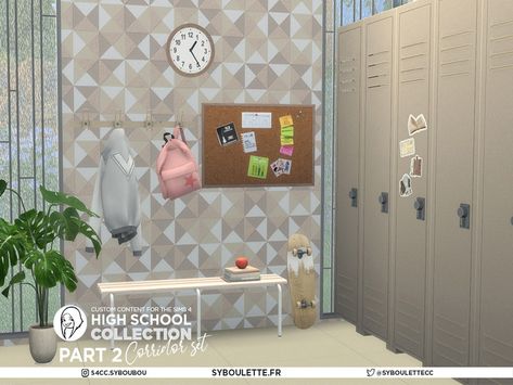 Sims 4 High School Cc Patreon, Ts4 High School Cc, Sims 4 Cc High School Furniture, Sims 4 Cc School Furniture, Sims 4 High School Cc Build, Sims 4 High School Years Bedroom, Sims 4 School Cc, High School Corridor, School Corridor