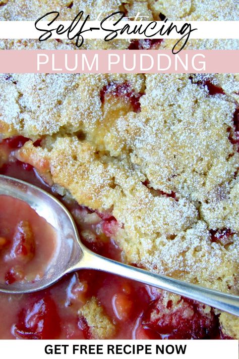 Easy Plum Pudding, Plums Recipes Dessert, Plum Pudding Recipe, Plum Syrup, Fluff Recipes, Plum Dessert, Canned Plums, Self Saucing Pudding, Winter Dessert