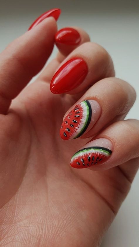 Animation Nails, Watermelon Nail, Watermelon Nail Art, Fruit Nails, Fingernail Art, Watermelon Nails, Trendy Nails, Nail Ideas, Watermelon