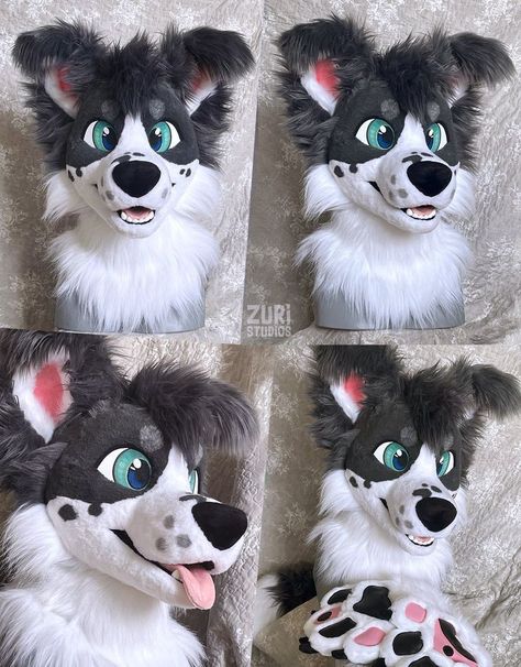 Fursuit Makers, Blue Border Collie, Fursuit Inspiration, Fursona Art, Fursuit Making, Fursuit Tutorial, Bored Dog, Fursuit Head, Blue Border