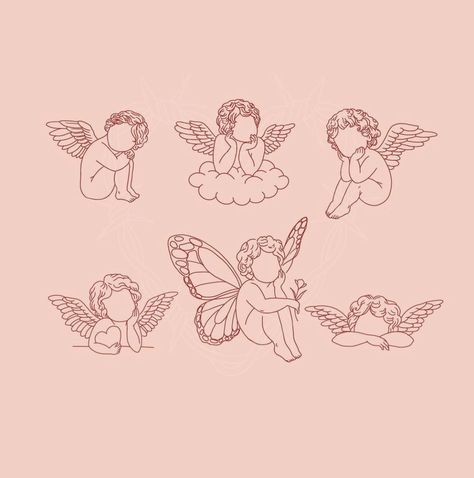 Clip Art Tattoo Ideas, Little Angel Tattoo, Cherub Tattoo, Small Pretty Tattoos, Cute Little Tattoos, Cute Tiny Tattoos, Line Art Tattoos, Discreet Tattoos, Girly Tattoos