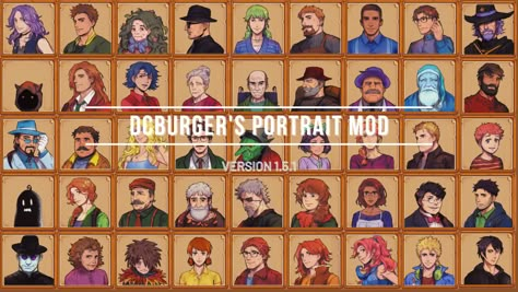 DCBurger's High Res Portrait Mod (CP) at Stardew Valley Nexus - Mods and community Stardew Valley Portrait Mod Anime, Portrait Mod Stardew Valley, Stardew Hair Mods, Stardew Portrait, Stardew Valley Mods Character, Stardew Valley Ridgeside Village, Stardew Valley Mods Portraits, Stardew Valley Portrait Mod, Stardew Valley Portraits