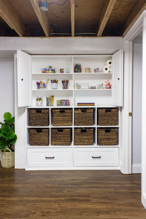 Basement Progress - Shades of Blue Interiors Basement Storage Shelves, Living Room Toy Storage, Toy Storage Shelves, Toy Storage Units, Basement Decoration, Alex Drawer, Diy Toy Storage, Basement Playroom, Toy Storage Solutions