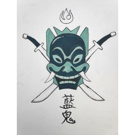 Avatar Zuko Drawing, Zuko Blue Spirit Tattoo, Blue Spirit Mask Tattoo, Zuko Mask Tattoo, Prince Zuko Tattoo, Blue Spirit Tattoo, Zuko Mask, Zuko Drawing, Zuko Tattoo