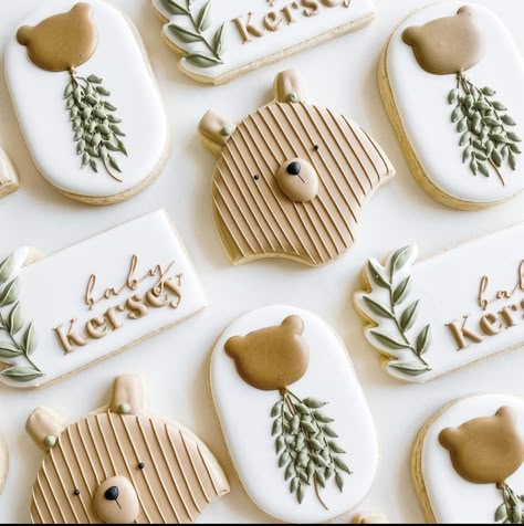 Teddy Bear Shower Cookies, Beary First Birthday Cookies, Bear Birthday Cookies, Teddy Bear Cookies Decorated, Bearly Wait Cookies, We Can Bearly Wait Cookies, Bear Cookies Decorated, Grizzly Bear Cookies, Bear Desserts