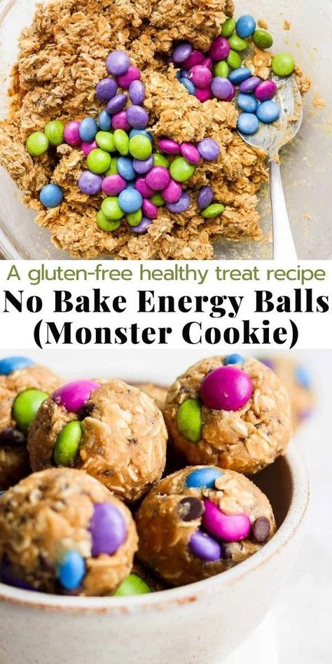 Kids Energy Balls, Monster Cookie Energy Balls, Monster Cookie Balls No Bake, No Bake Monster Cookie Energy Balls, Monster Cookie Protein Balls, Gluten Free Energy Bites, Protein Balls Monster Cookie, Homemade Energy Bites, Monster Cookie Protein Bites