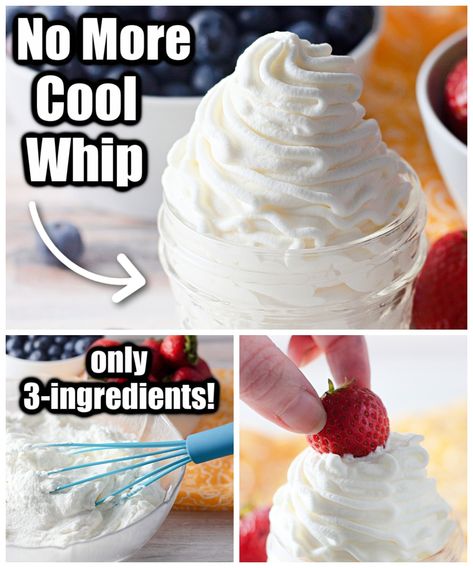 Whipped Cream With Milk, Whipped Topping Recipe, Ice Cream Sundaes Toppings, Homemade Cool Whip, Cream Substitute, Heavy Cream Recipes, Oreo Milkshake Recipe, Perfect Whipped Cream, Sundae Toppings