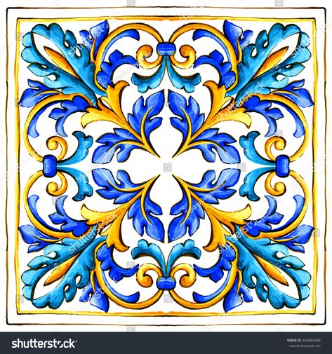 Traditional Tile Design, Majolica Tiles, Italian Pattern, Ceramic Tile Art, Italian Majolica, Majolica Pottery, Traditional Tile, Floral Ornament, Italian Tiles