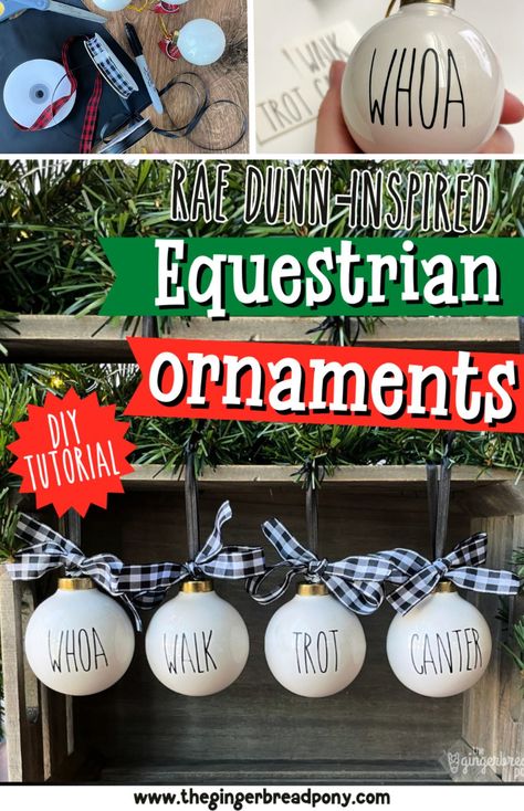 Rae Dunn-Inspired Equestrian Farmhouse Christmas Ornaments Diy Horse Christmas Ornaments, Equestrian Christmas Tree, Horse Christmas Tree, Christmas Horse Stall Decorating Ideas, Western Ornaments Diy, Christmas Equestrian, Horse Ornaments Diy, Diy Equestrian, Equestrian Farmhouse