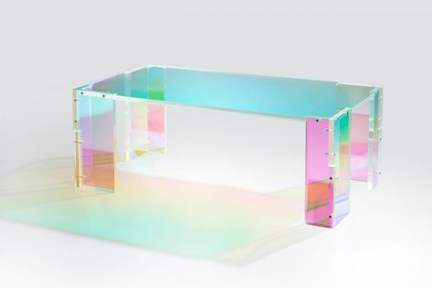 Light Up Your Life with Joogii's Iridescent Furniture Line | American Luxury Acrylic Furniture, Rainbow Connection, Furniture Table, Table Inspiration, Coffee Tables For Sale, Punk Inspiration, Style Deco, Acrylic Table, Daft Punk