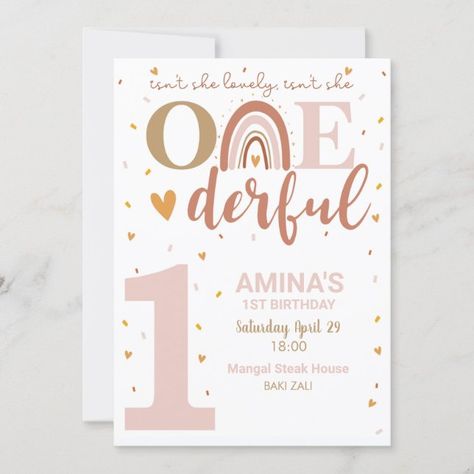 Create your own Invitation | Zazzle Boho Rainbow 1st Birthday, Onederful Birthday Party, Isn't She Onederful, Rainbow 1st Birthday, Onederful Birthday, Rainbow First Birthday, 1st Birthday Girl Decorations, Baby Birthday Themes, 1st Birthday Party Invitations