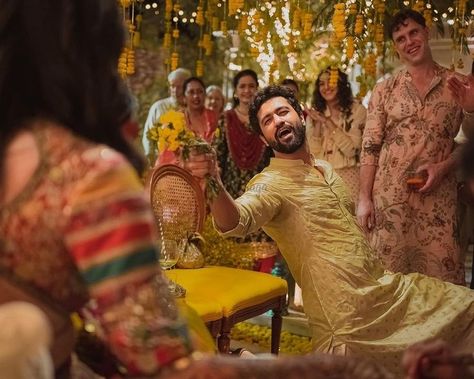 #Exclusive - Haldi & Mehendi ceremonies pictures of Newly wed B-Town couple Katrina Kaif & Vicky Kaushal. from Sabyasachi wedding outfits to beautiful couple portraits, these wedding photos are must seen. #shaadisaga #indianwedding #celebritywedding #bollywoodwedding #indiancelebrityweding #sabyasachilehenga #redsabyasachilehenga #bridalsabyasachilehenga #katrinakaifandvickykaushalwedding #katrinakaifandvickykaushalweddingpictures #katrinakaifandvickykaushalmarriage #katrinakaiflehenga Mehndi Outfit, Vicky Kaushal, Mehndi Ceremony, Sabyasachi Lehenga, Bollywood Wedding, Haldi Ceremony, Indian Groom, Sikh Wedding, Desi Wedding