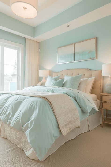 42+ Bedroom Color Scheme Ideas to Refresh Your Sanctuary Bedroom Color Scheme Ideas, Coastal Bedroom Design, Light Blue Wall Art, Color Scheme Ideas, Blue Bedroom Ideas, Bedroom Color, Coastal Bedroom, Blue Bedroom, Coastal Style