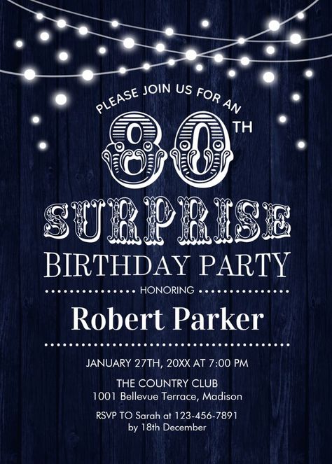 Surprise Birthday Invitations, 80th Birthday Invitations, Bday Invitations, Blue Invitation, 80th Birthday Party, Adult Birthday Party, Quinceanera Invitations, Birthday Surprise Party, 1st Birthday Invitations