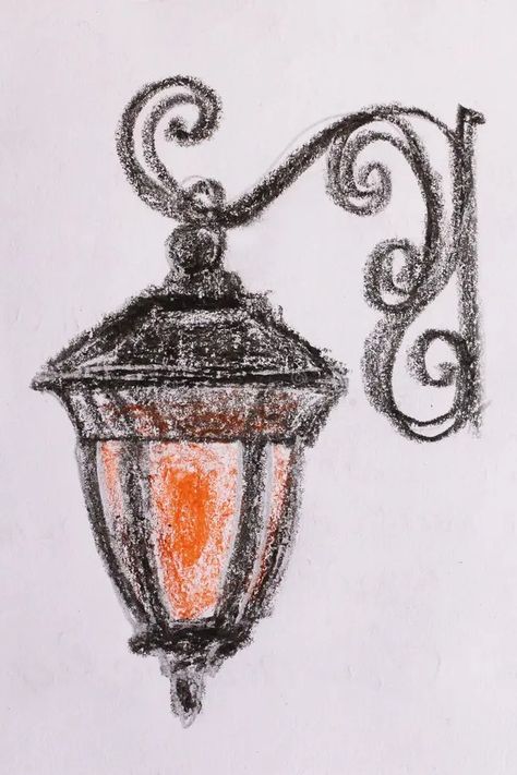 Photo about hand-drawn traditional English street lamp, charcoal drawing on white paper. High quality photo. Image of color, city, brick - 224835375 Street Lamp Drawing, Street Light Drawing, Elven Architecture, English Street, Xmas Cards Handmade, Lamp Drawing, Book Drawings, Green Street, Diary Ideas