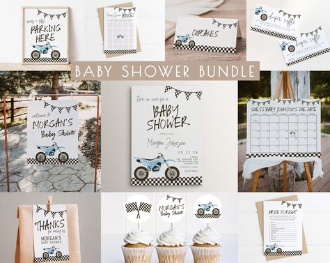 Dirtbike Baby Shower Theme, Baby Shower For Dad, Vintage Racing Bike, Motocross Baby, Bike Baby, Racing Baby, Dirt Bike Birthday, Baby Shower Snacks, Dirt Bike Racing