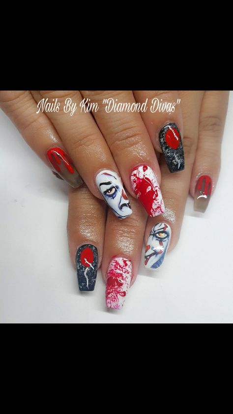 It Nails Stephen King, Pennywise Nails, It Nails, Stephen King, Halloween Art, Class Ring, Nails, Halloween, Beauty