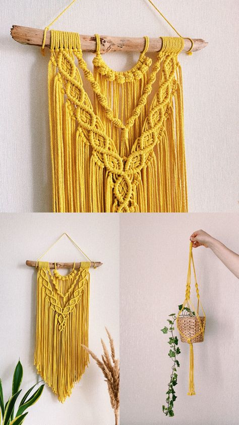 #yellow #macrame #macramewallhanging #macramewallart Yellow Macrame Wall Hanging, Odd Decor, Yellow Macrame, Macrame Wall Art, Macrame Wall, Macrame Wall Hanging, Tassel Necklace, Macrame, Tassels