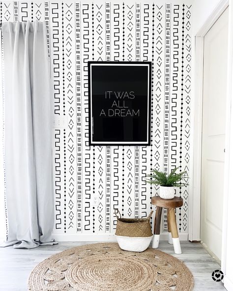 Southwest Accent Wall, Diy Mud Cloth Wall, Sharpie Wall Art Diy, Aztec Painted Wall, Western Boho Wallpaper For Home, Maine Wallpaper, Sharpie Wallpaper, Mud Cloth Pattern Wall, Mudcloth Wall