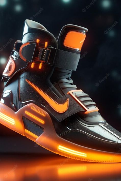 Futuristic Nike Shoes, Futuristic Shoes Mens, Futuristic Boots, Cyberpunk Shoes, Futuristic Sneakers, Latest Jordan Shoes, Neon Nike Shoes, Best Sandals For Men, Glow Shoes