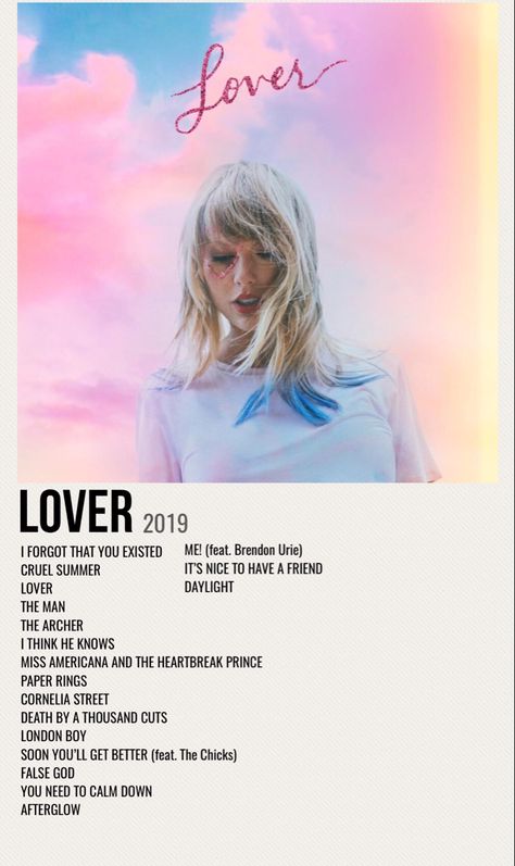 minimal poster of the album lover by taylor swift Taylor Swift Lover Songs, Album Cover Wall Decor, Taylor Swift Discography, Taylor Swift Fotos, Minimalist Music, Taylor Songs, Music Poster Ideas, Taylor Swift Music, Taylor Swift Posters