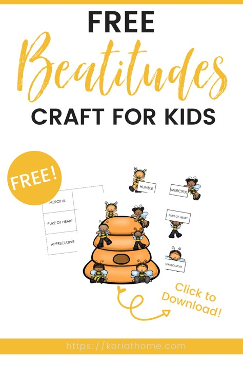 Teach the Beatitudes in a hands-on and fun way with this free printable beatitudes craft for kids. Perfect for Sunday school or for teaching character at home. #beatitudes #beatitudesforkids #freeprintables Beatitudes Craft For Kids, Beatitudes Craft, Beattitudes For Kids, Beatitudes For Kids, Free Sunday School Printables, Kindergarten Sunday School, Sunday School Printables, The Beatitudes, Preschool Bible Lessons