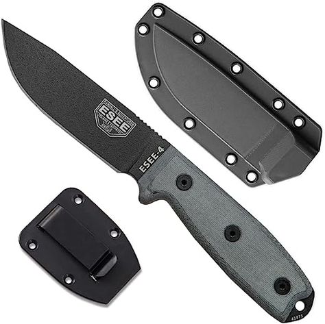 ESEE - 4 Plain Edge Black Sheath Black Blades with Micarta Handle (ESEE-4P-B) Doomsday Survival, Great Knife, Micarta Handles, Kydex Sheath, Outdoor Knife, Bestest Friend, Fixed Blade Knife, Camping Equipment, Hiking Gear