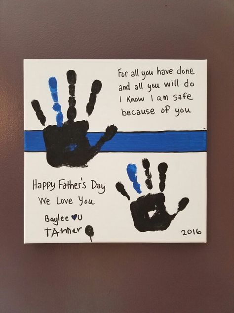 Law Enforcement Officer Dads #fathersday #leokids #handprints #homemade #lawenforcement #appreciation Police Crafts, Baby Fathers Day Gift, Dad Crafts, Fathers Day Art, Father's Day Activities, Baby Art Projects, Police Gifts, Diy Father's Day Gifts, Footprint Art