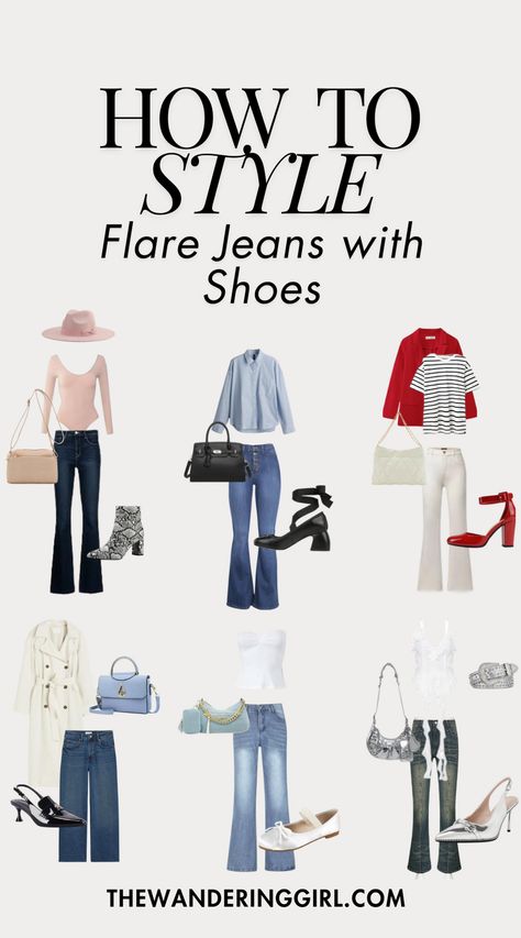 13+ Flare Jeans Outfit Ideas Check more at https://beautyfashionideas.com/heels/13-flare-jeans-outfit-ideas/ Boots For Flare Jeans, Style Flare Jeans Outfit Ideas, How To Wear Flare Jeans, Flare Jeans With Heels, What Shoes To Wear With Flare Jeans, Shoes For Flare Jeans, Casual Flare Jeans Outfit, How To Style Flared Jeans, Flare Jeans With Sneakers