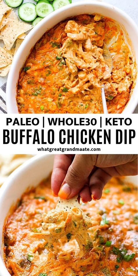 Whole30 Buffalo Chicken, Keto Buffalo Chicken Dip, Keto Buffalo Chicken, Healthy Buffalo Chicken Dip, Paleo Appetizers, Chicken Dip Recipe, Whole 30 Meal Plan, Buffalo Chicken Dip Recipe, Paleo Chicken Recipes