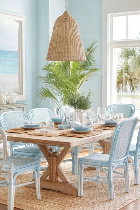 "Elevate your dining area with the tranquility of a Coastal-Inspired Dining Room! 🍽️🌊 Perfect for creating a relaxing, beachy atmosphere for meals. 🌟✨ #BeachDecor #CoastalVibes #DiningRoomDesign" Beach House Dining Table Bohemian, Coastal Table, Modern Coastal Dining Room Round Table, Kitchen Inspirations Boho, Beach House Dining Room Coastal Style, Dining Room Design Coastal, Modern Costal Meditrainean Table, Coastal Dining Table Driftwood, Coastal Kitchen Table