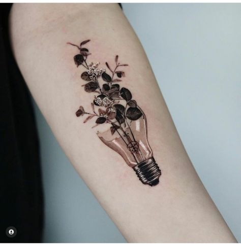 lightbulb tattoo designs Tattoos Teacher, Teacher Tattoo, Bicep Tattoo Women, Teacher Tattoos, Lightbulb Tattoo, Globe Tattoos, Korean Tattoo Artist, Inner Bicep Tattoo, Fan Tattoo