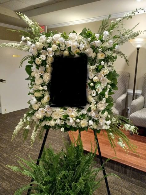 Memorial Service Flowers, Memorial Flowers Arrangements, Memorial Service Decorations, Remembrance Flowers, Flower Urn, Flower Picture Frames, Cemetery Decorations, Church Flower Arrangements, Memorial Flowers