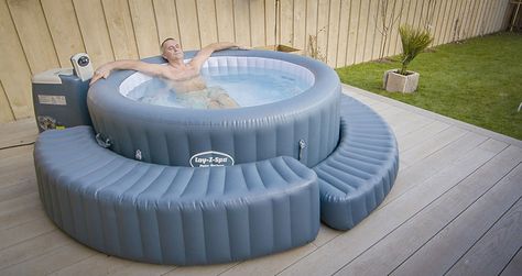 Lay-Z-Spa Inflatable Hot Tub Surround Inflatable Hot Tub Canopy Ideas, Blow Up Hot Tub Ideas Yards, Portable Hot Tub Surround, Lazy Spa Surround Ideas Diy, Coleman Hot Tub Ideas Backyard, Inflatable Hot Tub Ideas Backyard Set Up, Inflatable Hot Tub Patio Ideas, Soft Hot Tub Surround Ideas, Inflatable Spa Ideas