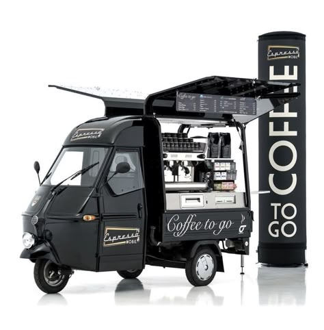 Happy Brownies, Mobile Coffee Cart, Coffee Food Truck, Mobile Coffee Shop, Coffee Trailer, Coffee Van, Futuristic Cars Design, Street Coffee, Coffee Bike