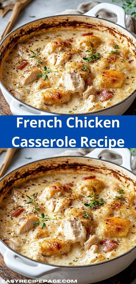 Need a hearty option for your next family dinner? This French Chicken Casserole delivers mouthwatering flavors in a cozy, one-dish format, making it an ideal choice for busy evenings and gatherings. French Chicken Casserole, Dinner Ideas For Parties, Dinner Ideas Fun, Family Dinner Ideas Healthy, Fun Dinner Ideas, French Chicken, Dinner Ideas For Two, Chicken Casserole Recipe, Dinner Ideas Recipes