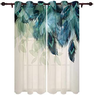 Amazon.com: bedroom curtains - Rod Pocket / Blackout / Floral or Paisley / Panels / Curtains...: Home & Kitchen Watercolor Peacock, Window Curtains Bedroom, Teal Art, Floral Room, Bedroom Window, Insulated Curtains, Sheer Curtain Panels, Blue Curtains, Feather Pattern