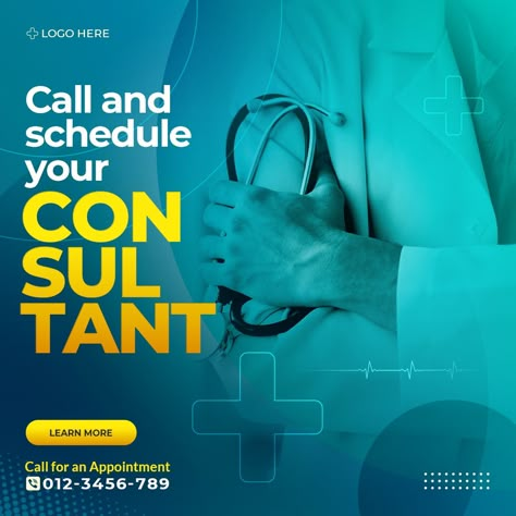 Medical Insurance Poster, Doctor Social Media Post, Fitness Flyer, Medical Consultation, Social Media Post Template, Post Ad, Medical Insurance, Psd Template Free, Social Media Banner