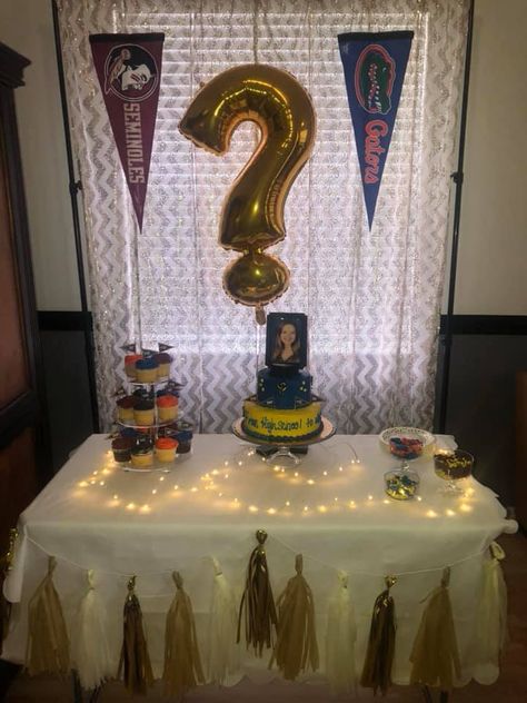 How I Planned a College Reveal Party! - It's what I did. College Reveal Party, Reveal Party Ideas, College Information, College Tailgating, College Acceptance, School Tables, Black Wrapping Paper, School Songs, School Choice