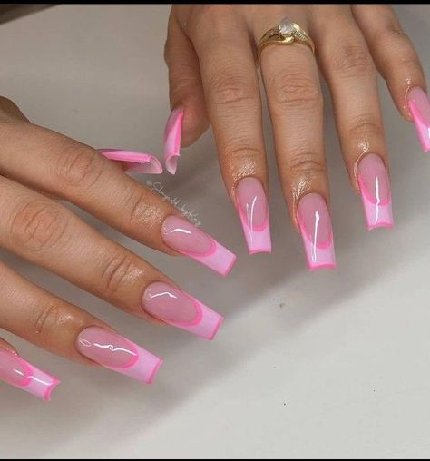 Nail Designs For Summer, Pink Tip Nails, Pink Summer Nails, Nails French Tip, Pink Coffin, Prom Nail, Graduation Nails, 2022 Graduation, French Tip Acrylic Nails