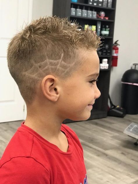 Boy haircut Halloween fade barber spiderweb cute toddler hair cut spiderman spiderboy Spiderweb Fade Haircut, Spiderman Haircut, Boys Fade Haircut Kids, Toddler Fade Haircut, Hair Designs For Boys, Boys Fade Haircut, Boy Haircuts Short, Hair Trends 2015, Boy Haircut