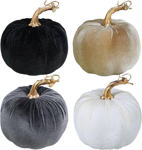 Amazon.com: Winlyn Set of 4 Fall Velvet Artificial Pumpkins with Gold Stems Decorative Fabric Pumpkins in Burgundy Bronze Gray White Faux Foam Pumpkins 5" for Autumn Wedding Thanksgiving Halloween Mantel Décor : Home & Kitchen Halloween Candy Alternatives, Traditional Fall Decor, Fall Party Favors, Farmhouse Decorations, Halloween Mantel, Artificial Pumpkins, Foam Pumpkins, Centerpiece Table, Fall Wedding Centerpieces