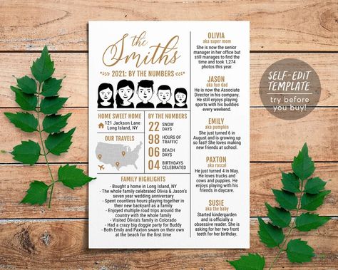 Unique Year in Review Family Portrait Christmas Card Family - Etsy Family Newsletter Template, Christmas Family Cards, Year In Review Christmas Card, Christmas Infographic, Family Newsletter, Family Portrait Christmas, Christmas Card Family, Illustrated Holiday Cards, Fun Wedding Programs