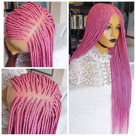 Braids wig Braided Wig Pink braids knotless braids | Etsy Pink Knotless, Triangle Part Box Braids, Loc Wig, Blue Box Braids, Pink Braids, Knotless Braid, Faux Loc, Braids Knotless, Twist Box Braids