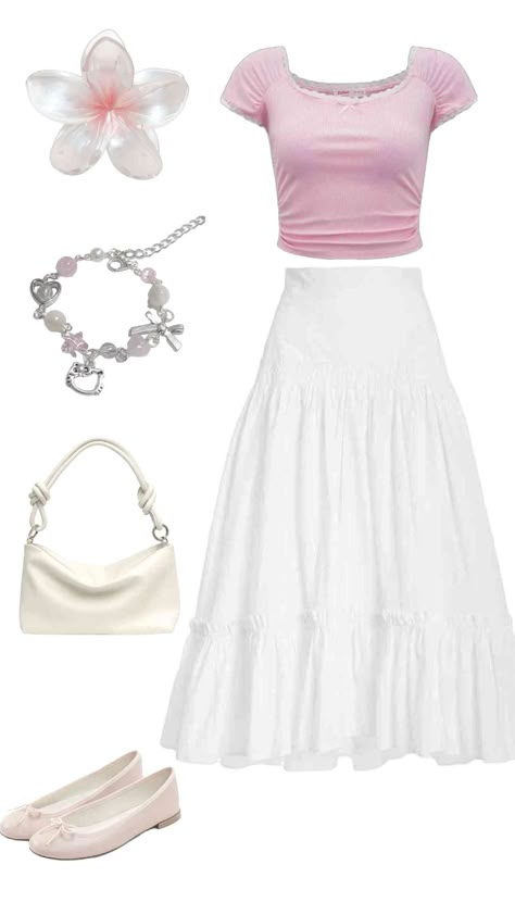 Aesthetic White Skirt Outfit, Princess Casual Outfits, Pink Skirt Outfit Ideas, Cute Outfits Simple, Top Bridesmaid Dresses, Man Of Honor, Modest Girly Outfits, White Fairy, Flower Cute